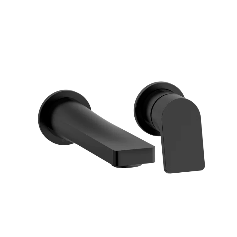 Black Brass Wall Mounted Widespread Faucet with Metal Handle
