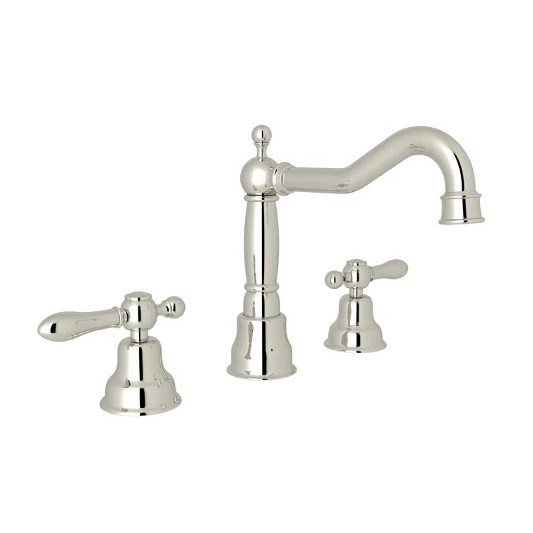 Elegant Polished Nickel 7.5" High Widespread Bathroom Faucet with Porcelain Handles