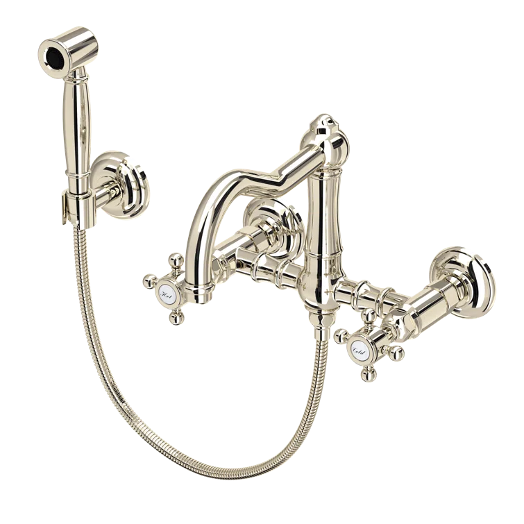 Polished Nickel Wall Mounted Kitchen Faucet with Brass Handles