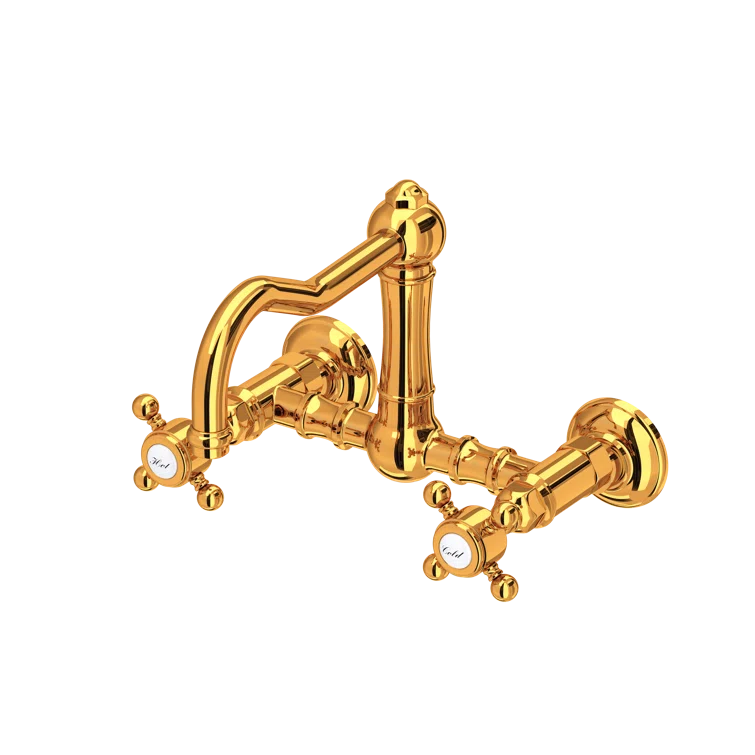 Classic Italian Brass Wall-Mounted Kitchen Faucet, Polished Nickel