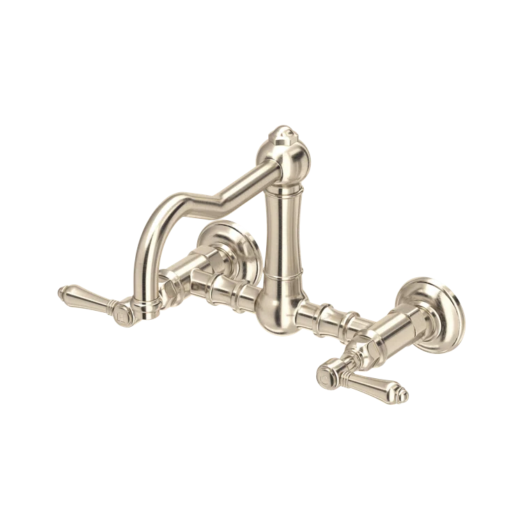 Polished Nickel Wall Mounted Kitchen Faucet with Brass Handles