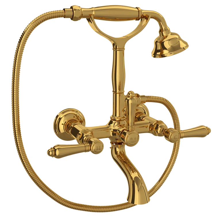 Elegant Unlacquered Brass Wall-Mounted Tub Filler with Ceramic Handles
