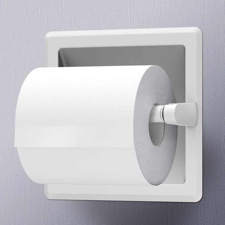 Matte White Recessed Metal Toilet Paper Holder with Pivoting Arm