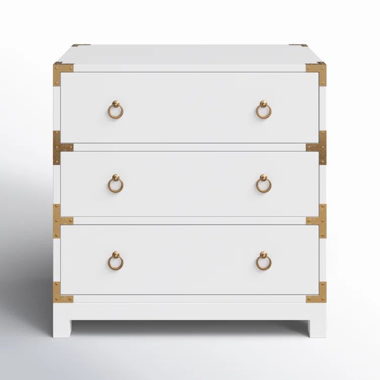 Transitional Glossy White Mango Wood 3-Drawer Dresser