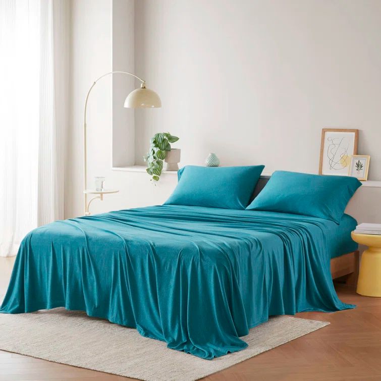King Teal Cotton Blend Jersey Knit Sheet Set