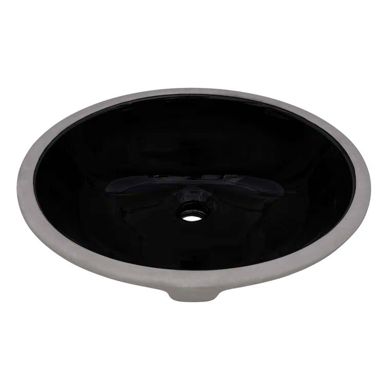 Black Oval Ceramic Undermount Bathroom Sink with Overflow