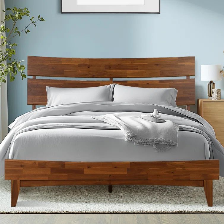 Aurora Queen Chocolate Acacia Wood Bed Frame with Headboard