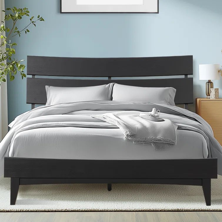 Aurora Black Queen Acacia Wood Bed Frame with Headboard