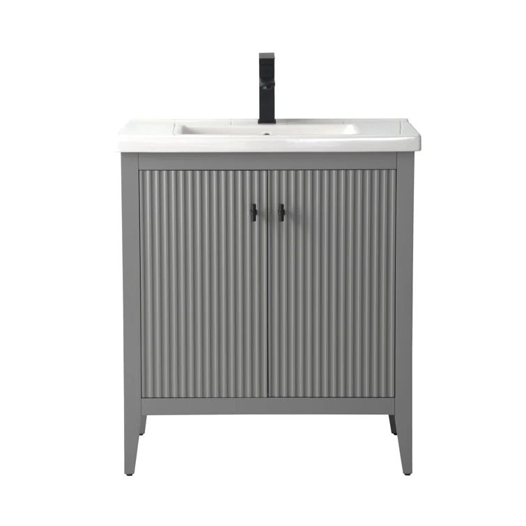 30" Linear Cashmere Gray Freestanding Bathroom Vanity with Ceramic Sink