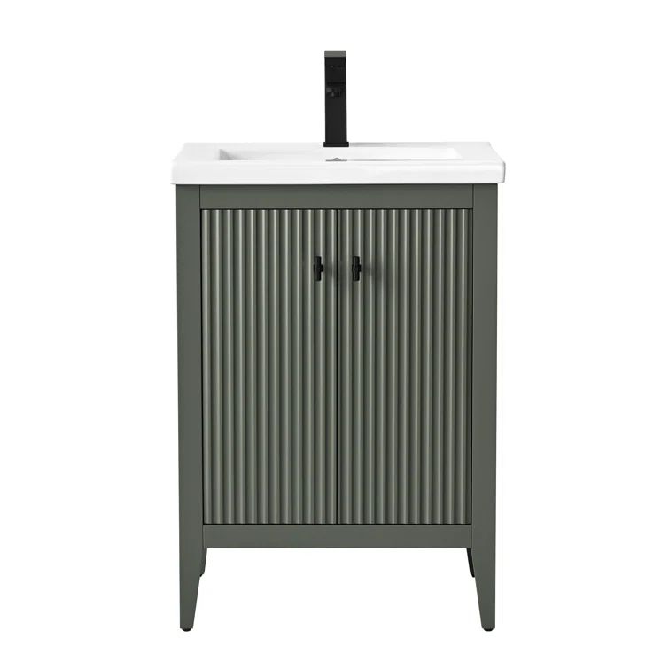 24" Green Poplar Wood Single Sink Bathroom Vanity with Ceramic Top
