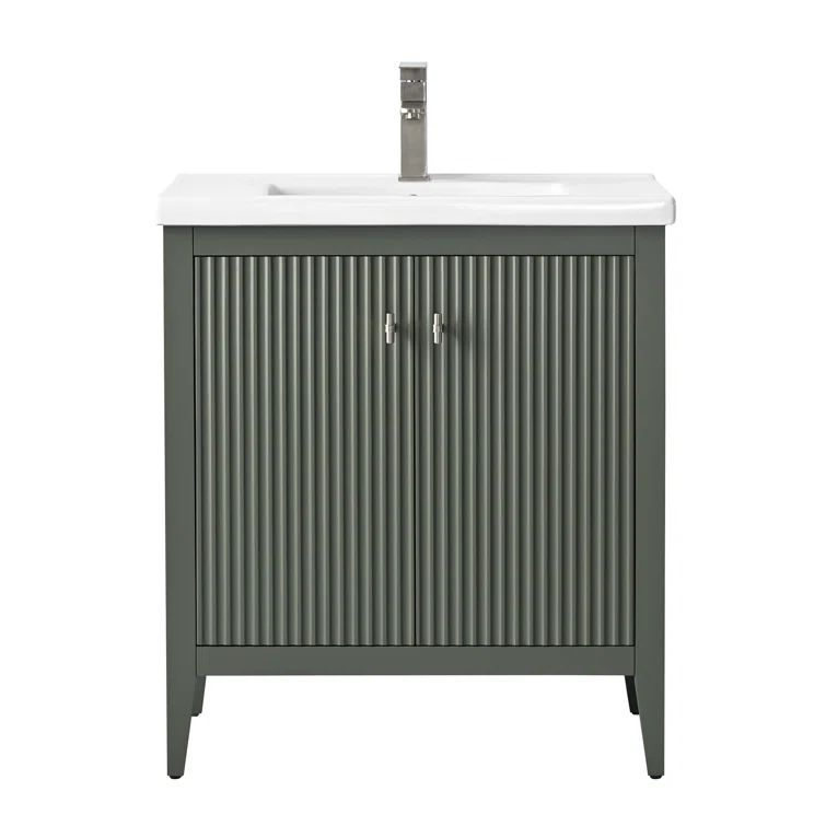 30" Linear Vintage Green Single Bathroom Vanity with Ceramic Top