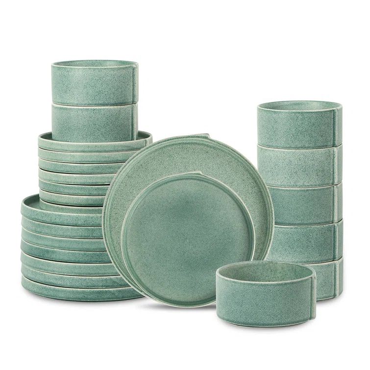 Green and White Ceramic 24-Piece Dinnerware Set for 8