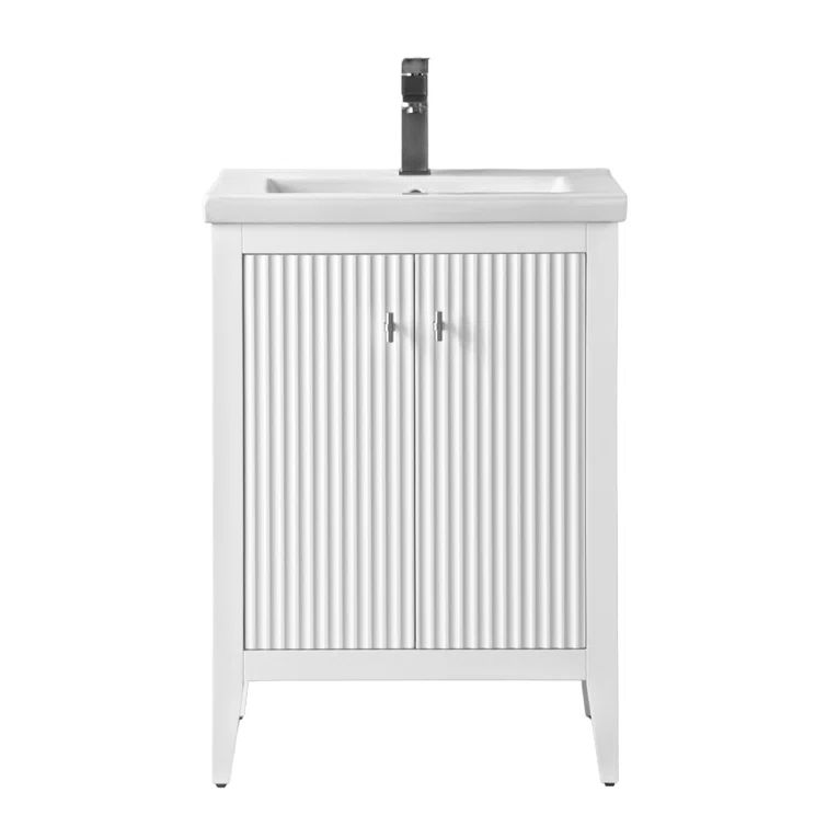 Linear White 24" Single Sink Bathroom Vanity with Ceramic Top