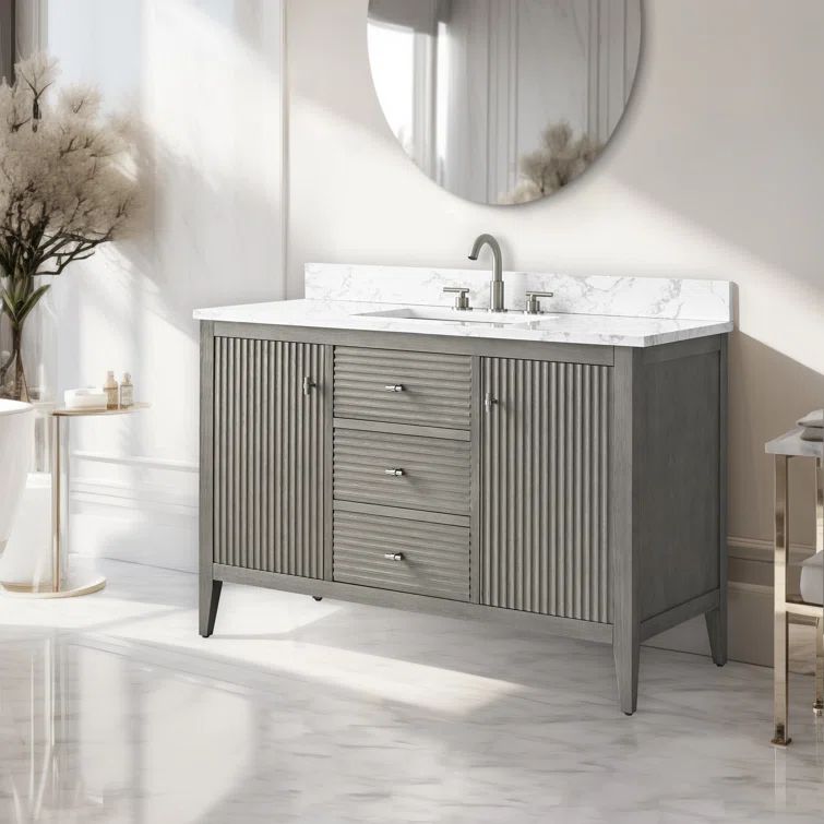 48'' Driftwood Gray Freestanding Bathroom Vanity with Marble Top