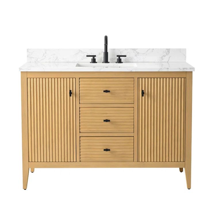 48'' Natural Oak Single Bathroom Vanity with Matte Black Handles