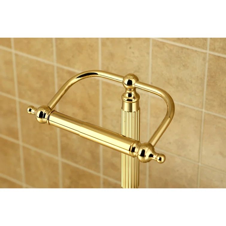 Georgian Polished Brass Tall Pedestal Toilet Paper Holder