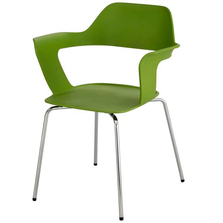 Green Fiberglass-Reinforced Polypropylene Stackable Chair with Metal Legs