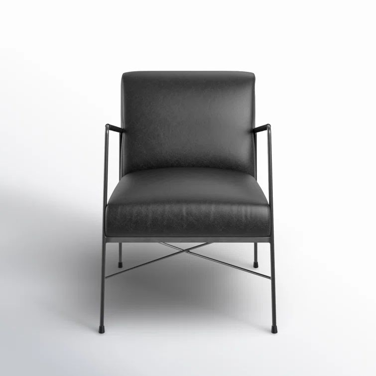 Dagwood Black Geometric Top-Grain Leather Chaise with Metal Frame