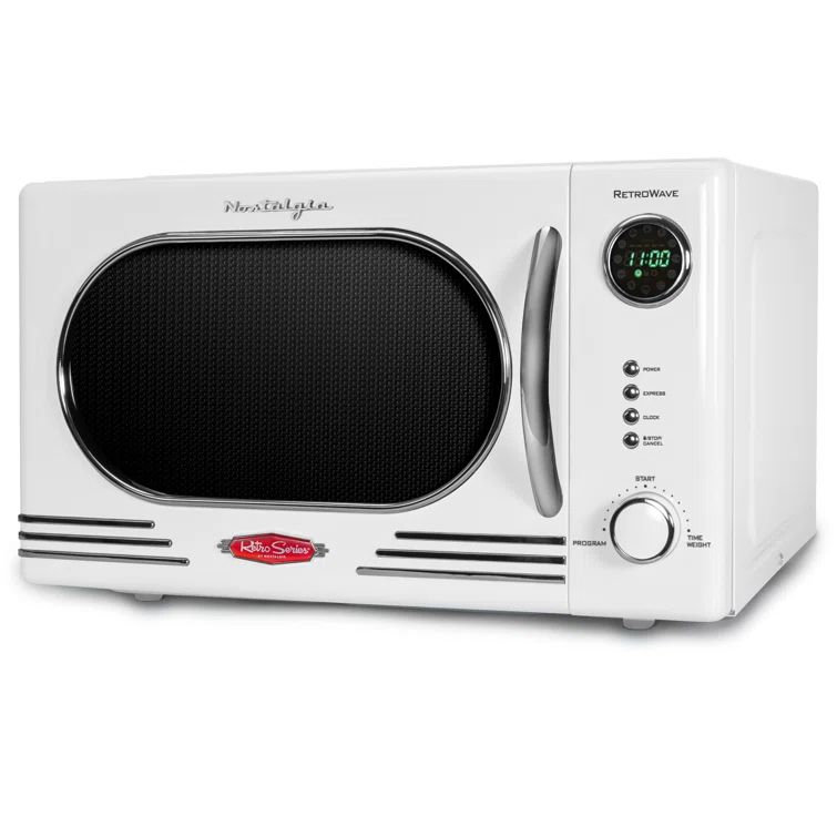 White Retro Countertop Microwave Oven with Glass Turntable