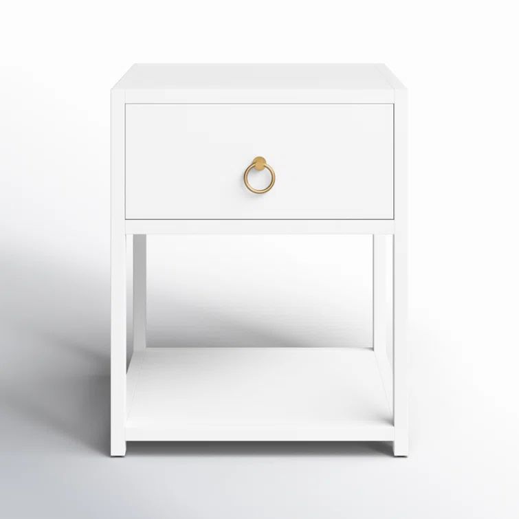 Luxe Gold & White Square End Table with Storage Shelf