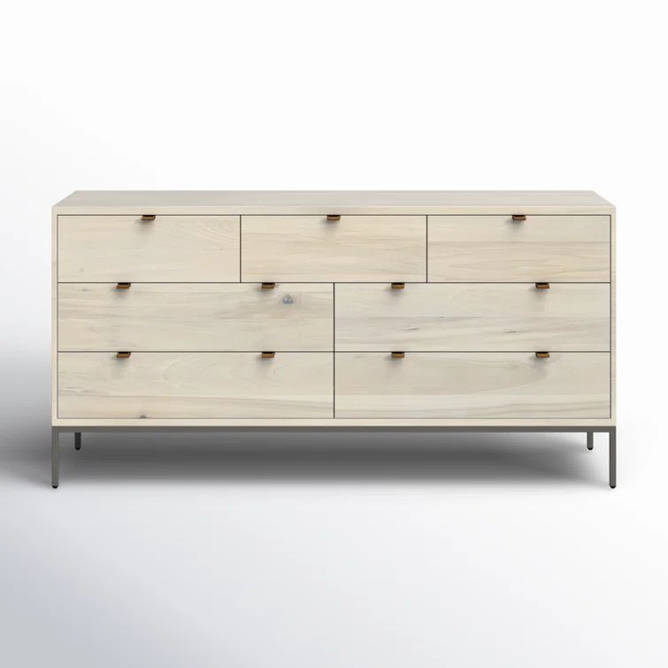 Ferdi Light Brown Poplar 7-Drawer Mid-Century Dresser
