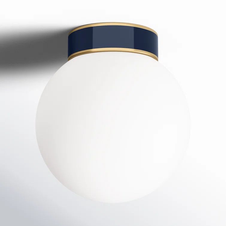 Burnished Brass and White Glass Globe Flush Mount Light