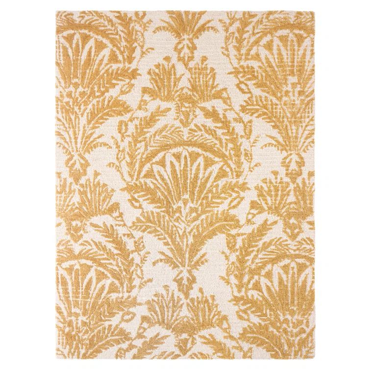 Gold and Off-White Hand-Tufted Wool 5' x 7' Area Rug