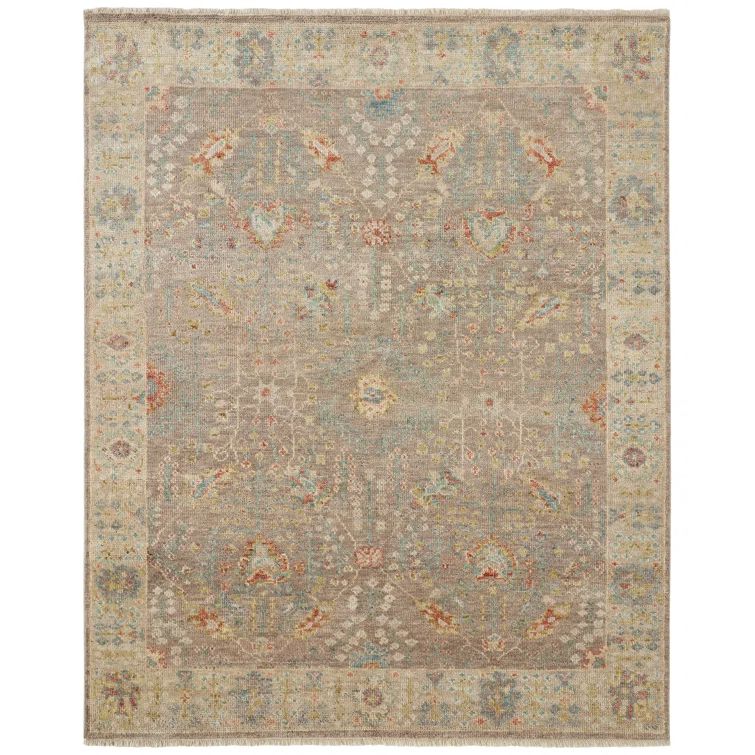 Hand-Knotted Dark Green and Brown Wool Rug, 9' x 12'