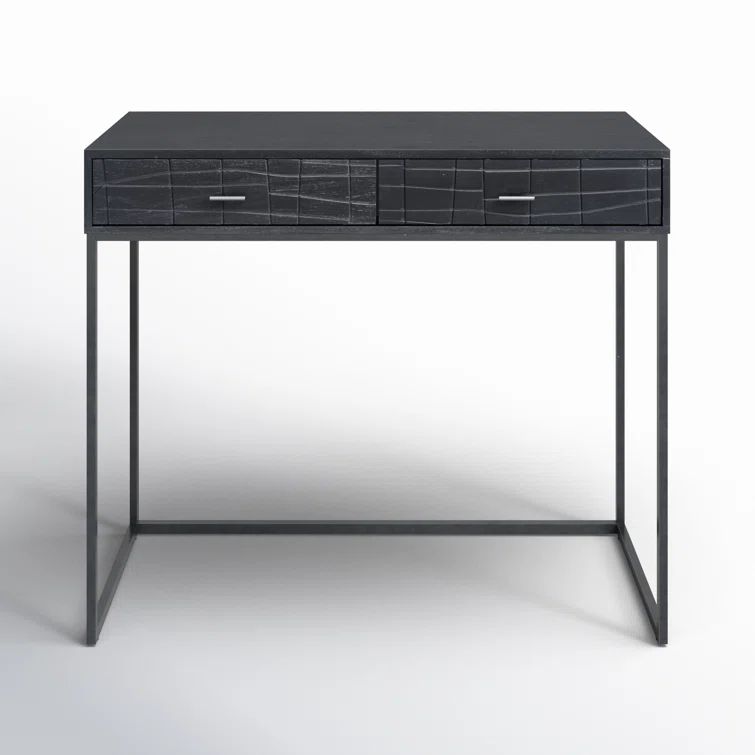Mugello Solid Acacia Wood Desk with Textured Drawers in Black