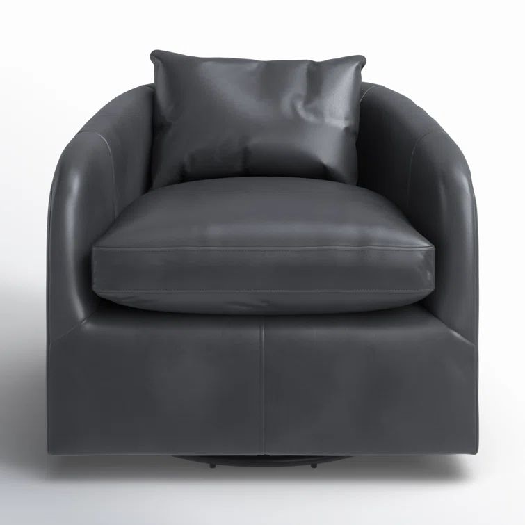 Heirloom Black Genuine Leather Swivel Armchair with Round Arms