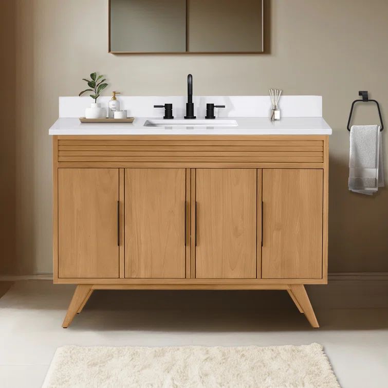Taylor 49" Natural Teak Single Sink Vanity with White Quartz Top