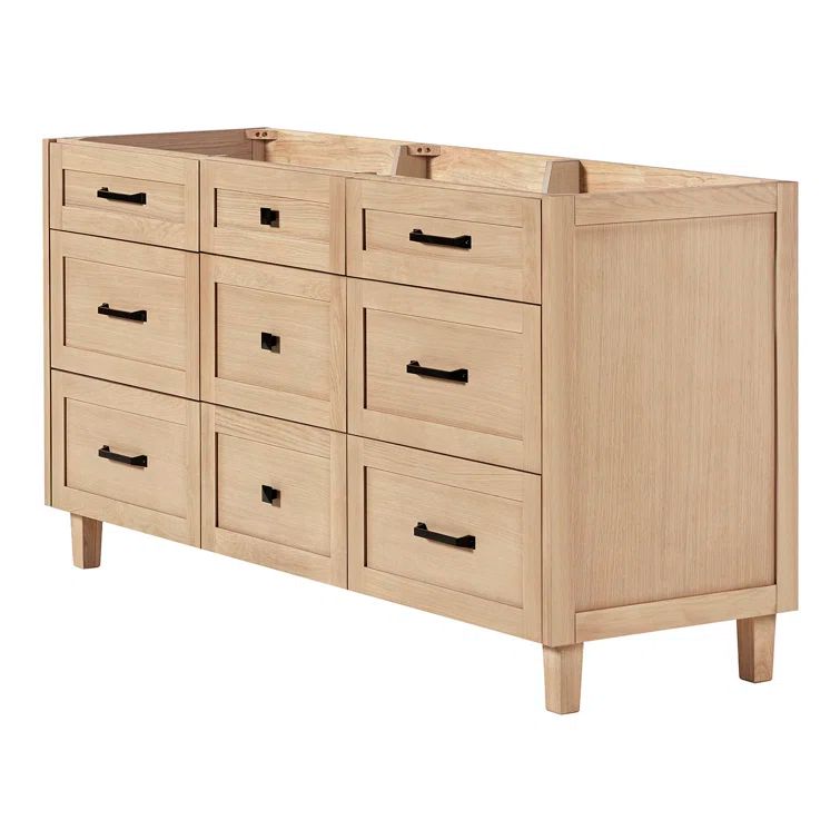 Monroe 66 Inch Oak Double Sink Base Cabinet with Matte Black Hardware