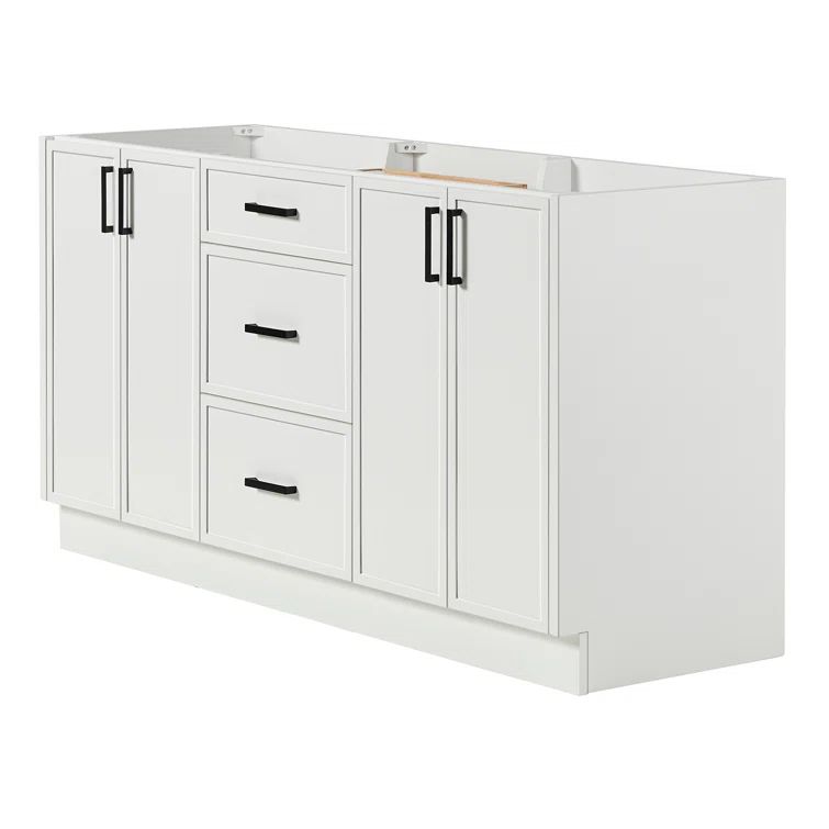 Kelly 66" White Wood Double Freestanding Vanity Cabinet