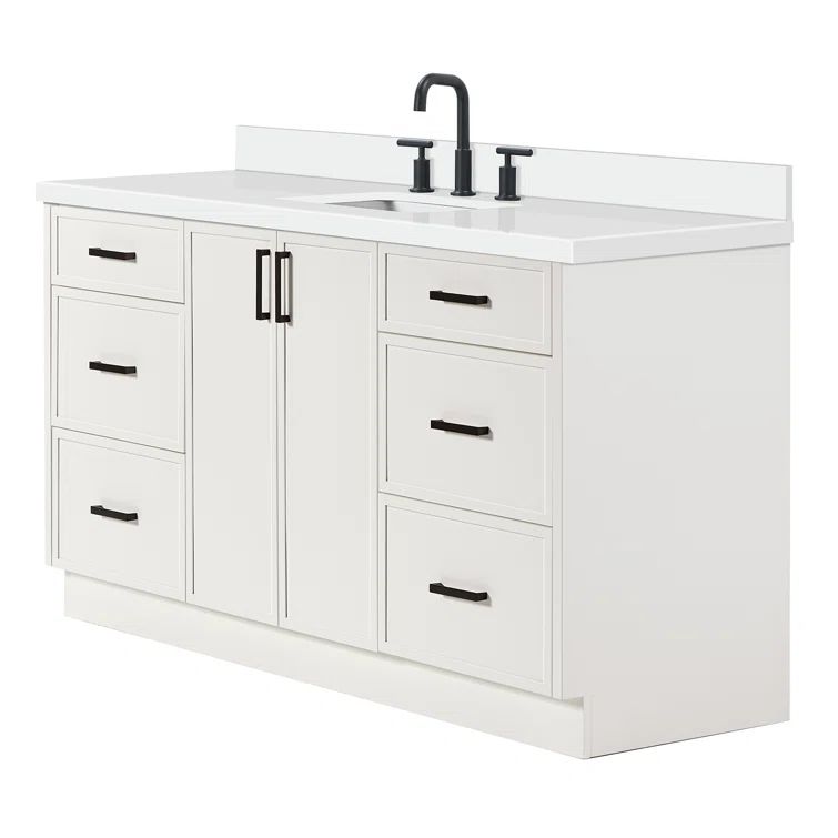 Kelly 67" White Wood Single Sink Vanity with Quartz Top