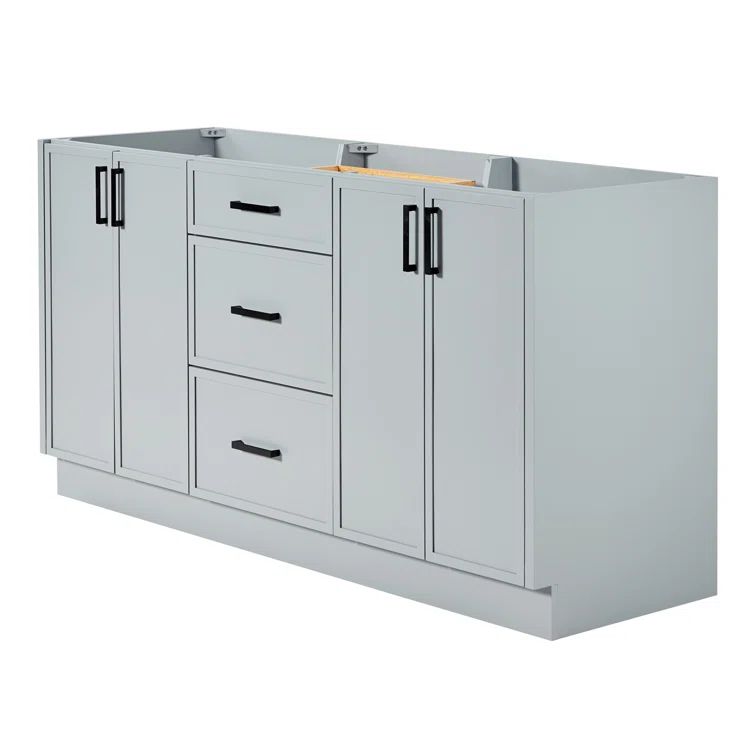 Kelly 66" Light Gray Wood Double Freestanding Vanity Cabinet