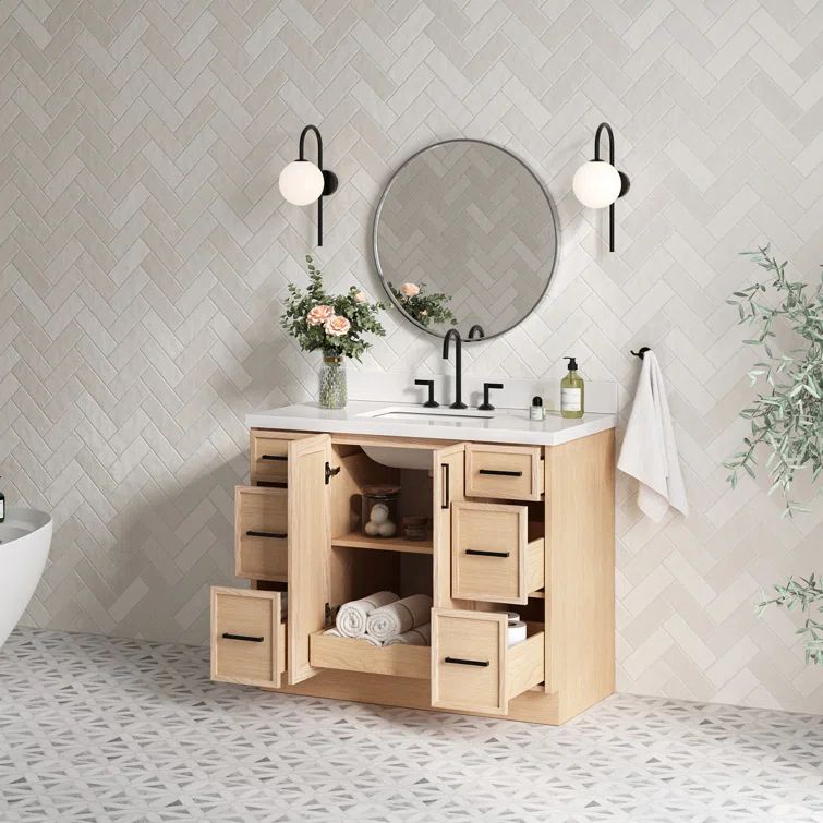 Kelly 43" Oak Single Vanity with Pure White Quartz Top
