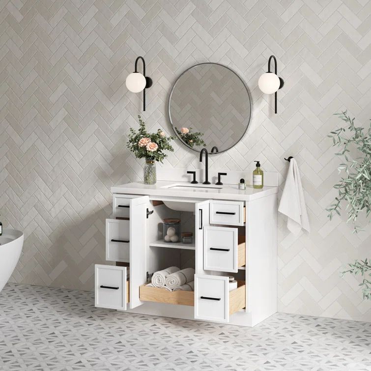 Kelly White Solid Wood Single Bath Vanity with Quartz Top