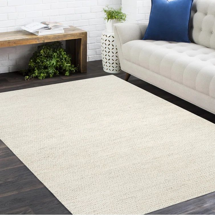 Beige Hand-Knotted Cotton Rectangular Area Rug