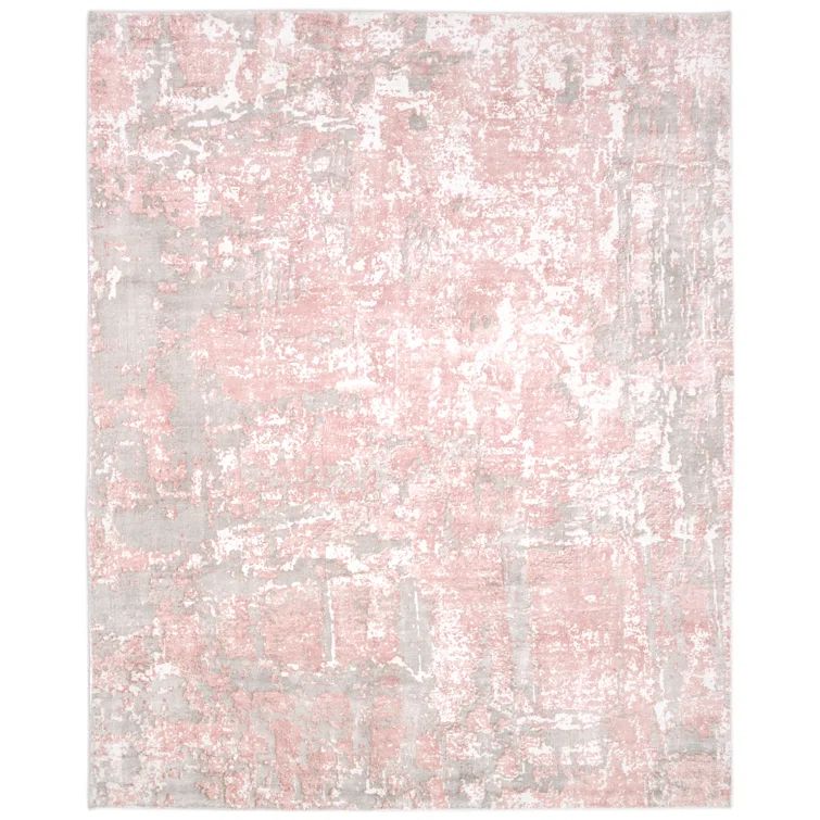 Handmade Pink and Gray Abstract Wool Viscose Area Rug