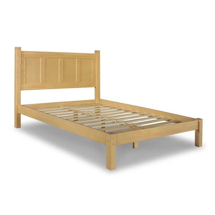 Natural Pine Queen Wood Panel Bed with Headboard