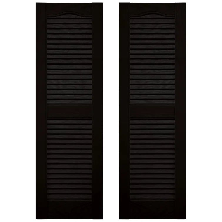 Black Vinyl Cathedral Top Louvered Shutters, 14.5" x 26"