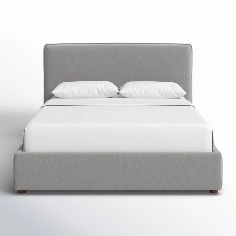 Queen Light Gray Linen Upholstered Bed with Tall Headboard