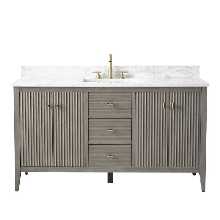 60" Driftwood Gray Freestanding Vanity with White Engineered Marble Top