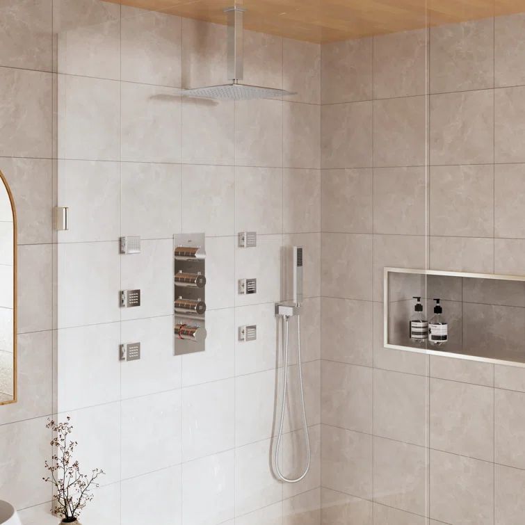 Large Chrome Dual Shower Head with Handheld and Body Jets