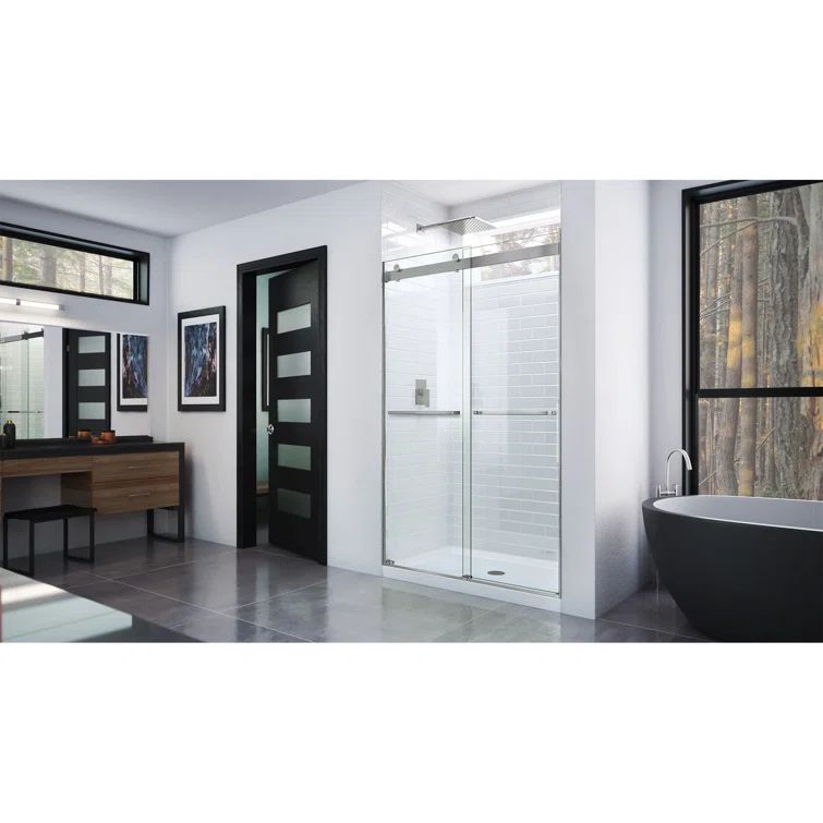 Essence Frameless ClearMax Sliding Shower Door in Brushed Nickel