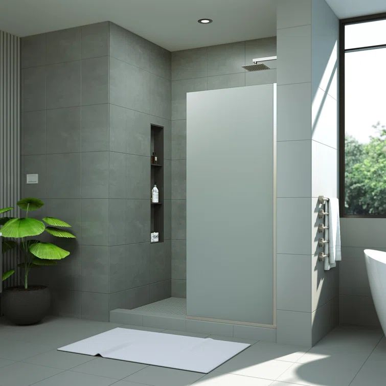 Matte Black Frameless Frosted Tempered Glass Walk-In Shower Screen