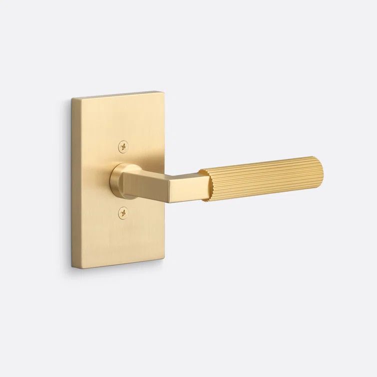 Satin Brass Round Lever with Rectangular Rosette
