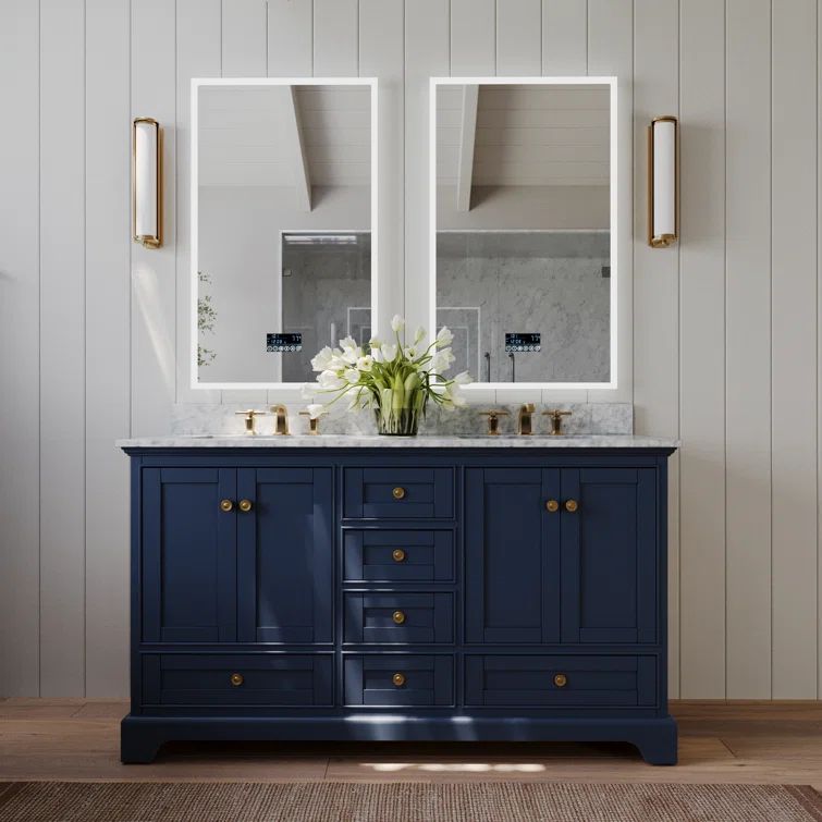 Audrey 60 in. Heritage Blue Double Bath Vanity with Marble Top