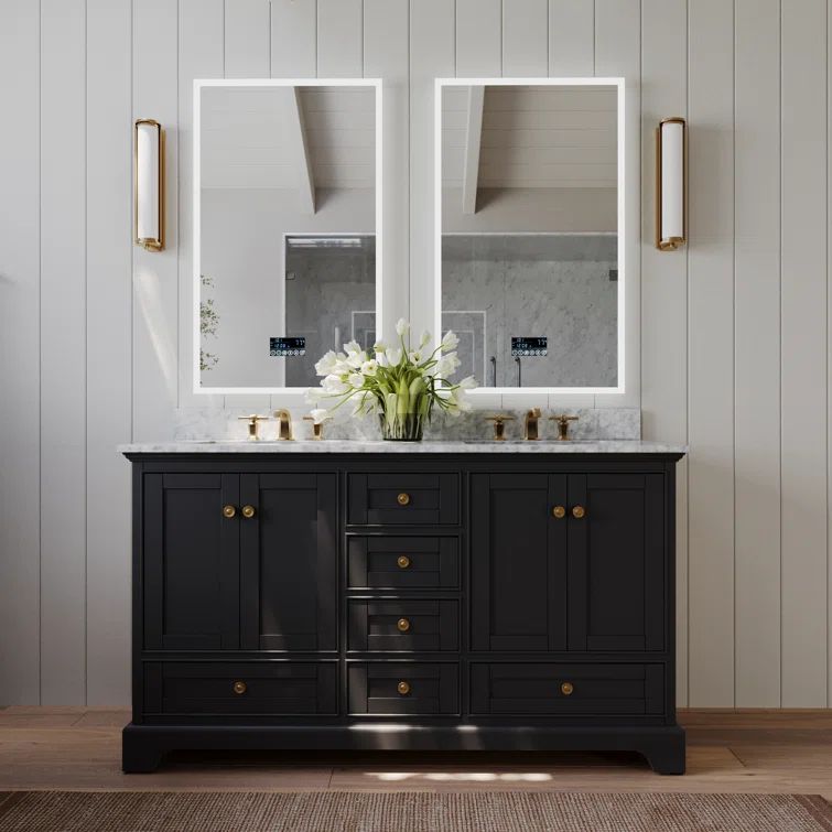Audrey 60'' Black Onyx Double Bathroom Vanity with Marble Top
