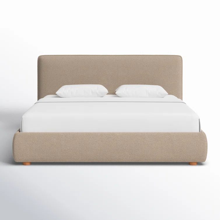 King Beige Linen Upholstered Bed with Birch Wood Frame